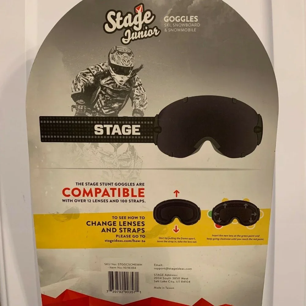 Stage Junior Goggles Ski Snowmobile Straps Helmet compatible Anti-fog